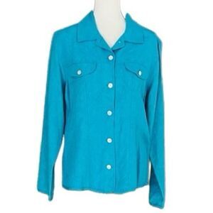 Chico’s button front shirt/ lightweight jacket, 90% silk10% nylon sz 1, M 8-10
